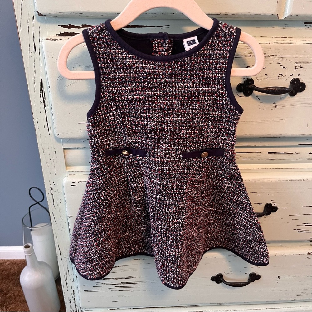 Janie and Jack Navy and Red Tweed Jumper Dress. Size 18-24 months.